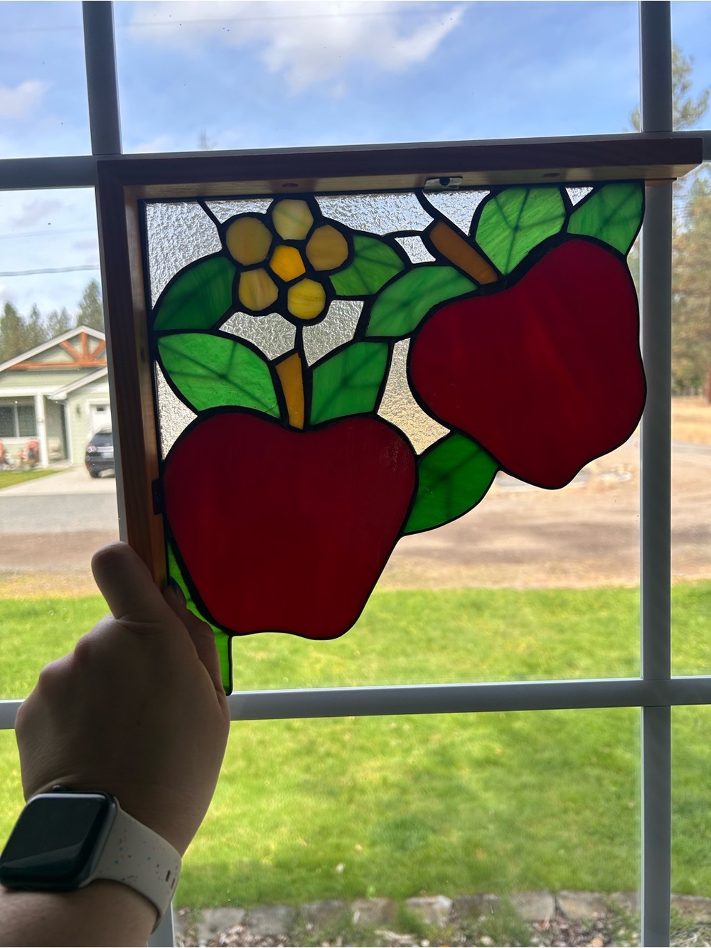 Vintage Stained Glass Corbles | Apple Blossom Window Art | Stained Glass Bookend
